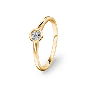 0.15ct Diamond Engagement Ring 750/18 K Yellow Gold, Bezel Set