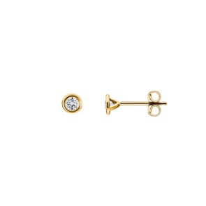 0.20 Karat Solitär Diamantohrstecker 750/18 K Gelbgold, Zargenfassung