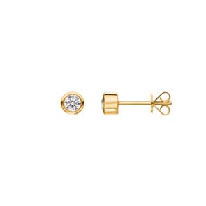0.27 Karat Solitär Diamantohrstecker 750/18 K Gelbgold, Zargenfassung