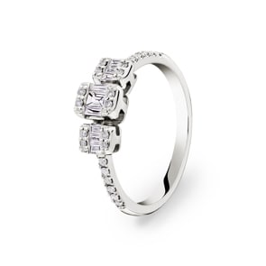 0.29 carats diamants bague trilogie or gris 750/18 ct
