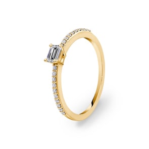 0.31 Karat Emerald Solitärring 750/18 K Gelbgold mit Seitensteinen