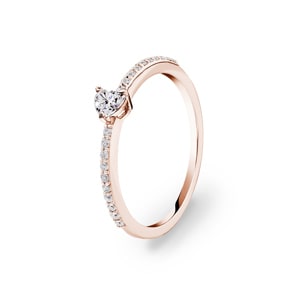 0.31 Karat Herz Solitärring 750/18 K Roségold mit Seitensteinen