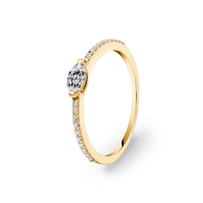 0.31 Karat Marquise Solitärring 750/18 K Gelbgold mit Seitensteinen