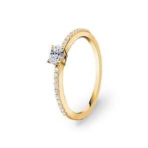 0.31 Karat Oval Solitärring 750/18 K Gelbgold mit Seitensteinen