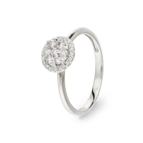 0.33 carats diamants bague halo or gris 750/18 ct