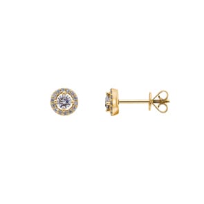 0.33 carats diamants clous d'oreilles halo or jaune 750/18 ct Ø 6mm