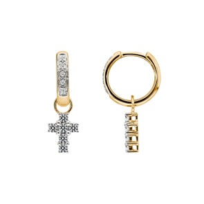 0.40 carats diamants créoles avec pendentif croix or jaune 750/18 ct