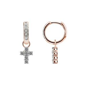 0.40 Karat Diamant-Kreolen mit Kreuzanhänger 750/18 K Roségold