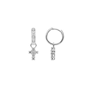 0.40 Karat Diamant-Kreolen mit Kreuzanhänger 750/18 K Weissgold