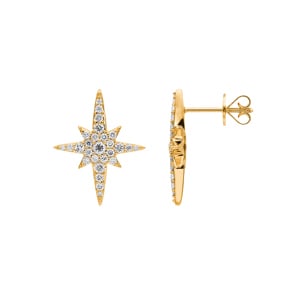 0.50ct Diamond Stud Earrings 750/18 K Yellow Gold, Star
