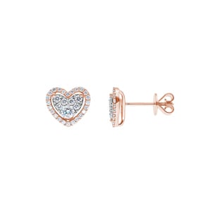 0.51 carats diamants clous d'oreilles halo or rosé 750/18 ct, Cœur