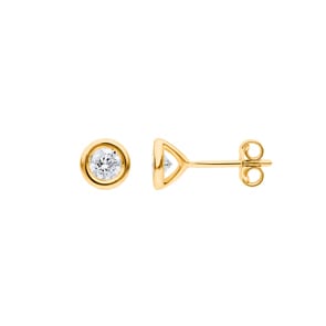 0.60 Karat Solitär Diamantohrstecker 750/18 K Gelbgold, Zargenfassung
