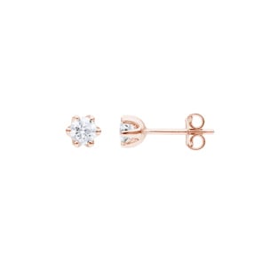 0.60 Karat Solitär Diamantohrstecker 750/18 K Roségold, 6-Griff