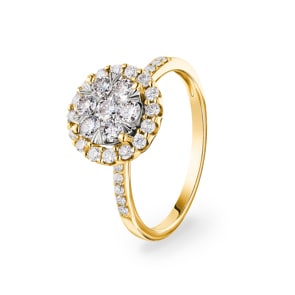 0.75 Karat Diamanten Halo Verlobungsring 750/18 K Gelbgold