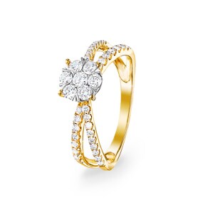 Clusterring Größe O 9 Karat Gelbgold & Silber Diamant Damen Clusterring – Größe O, Natürlich Diamant 9 Karat Gelbgold Ring