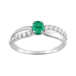 Damenring 750/18 K Weissgold mit Smaragd oval und Zirkonia