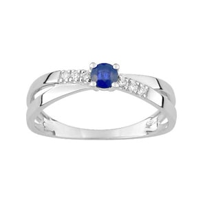Damenring 750/18 K Weissgold mit Saphir rund und Zirkonia