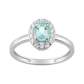 Damenring 750/18 K Weissgold mit Aquamarin oval & Zirkonia