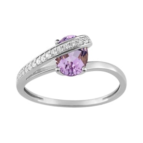 Damenring 750/18 K Weissgold mit Amethyst oval & Zirkonia