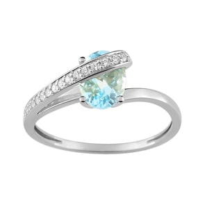 Damenring 750/18 K Weissgold mit Aquamarin oval und Zirkonia