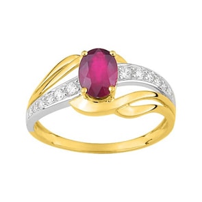 Damenring 750/18 K Gelbgold mit Rubin oval und Zirkonia