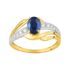 Ring 750/18 K Yellow Gold with oval Sapphire and Cubic Zirconia