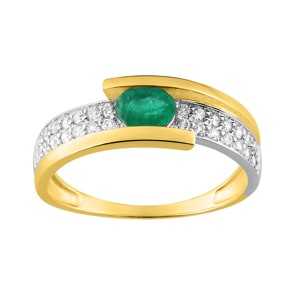 Damenring 750/18 K Gelbgold mit Smaragd oval und Zirkonia