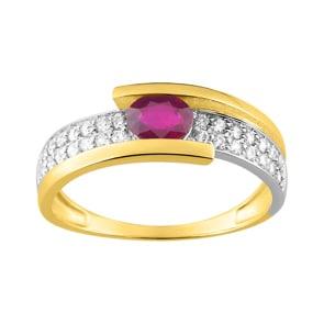 Damenring 750/18 K Gelbgold mit Rubin oval und Zirkonia
