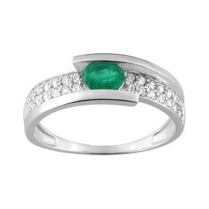 Damenring 750/18 K Weissgold mit Smaragd oval und Zirkonia