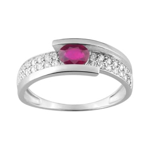Damenring 750/18 K Weissgold mit Rubin oval und Zirkonia
