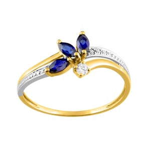 Damenring 750/18 K Gelbgold mit 3 Saphiren und Zirkonia