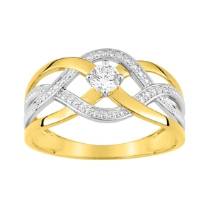 Damenring 750/18 K Gelbgold bicolor mit Zirkonia Solitär Fantasie