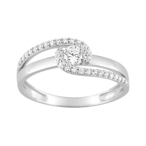 Bague or gris 750/18 ct avec zircones solitaires fantaisie