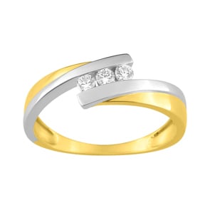 Damenring 750/18 K Gelbgold bicolor mit Zirkonia Trilogie