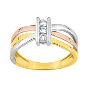 Damenring 750/18 K Tricolor mit Zirkonia Trilogie