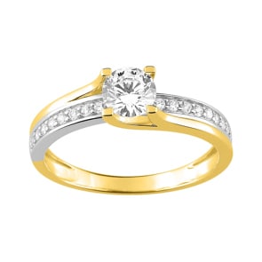 Damenring 750/18 K Gelbgold bicolor mit Zirkonia Solitär Fantasie