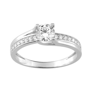 Bague or gris 750/18 ct avec zircones solitaires fantaisie