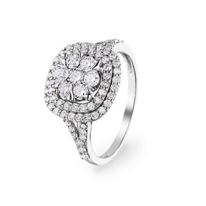 1.00 carats diamants bague halo or gris 750/18 ct