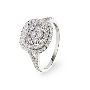 1.00 Karat Diamanten Halo Damenring 750/18 K Weissgold
