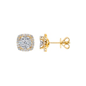 1.00 carats diamants clous d'oreilles halo or jaune 750/18 ct Ø 9.5mm