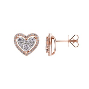 1.00 Karat Halo Diamantohrstecker 750/18 K Roségold, Herz