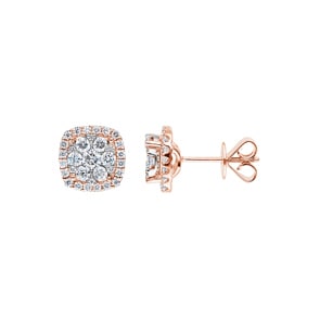 1.00 Karat Halo Diamantohrstecker 750/18 K Roségold Ø 9.5mm