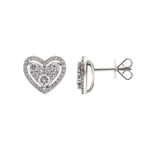 1.00 Karat Halo Diamantohrstecker 750/18 K Weissgold, Herz