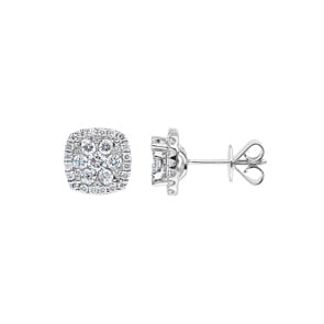 1.00 carats diamants clous d'oreilles halo or gris 750/18 ct Ø 9.5mm