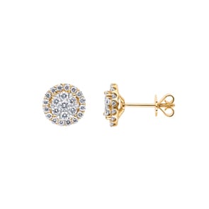 1.01 carats diamants clous d'oreilles halo or jaune 750/18 ct Ø 10mm