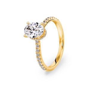 1.28ct Diamanten Pavé Solitärring 750/18 K Gelbgold