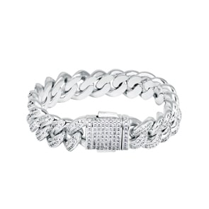 12mm Cuban Link Panzerarmband 925 Silber mit Zirkonia