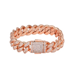12mm Cuban Link Panzerarmband Rosé vergoldet mit Zirkonia