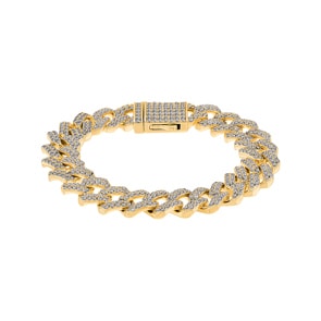 12mm Prong Cuban Link Panzerarmband Gelb vergoldet mit Zirkonia