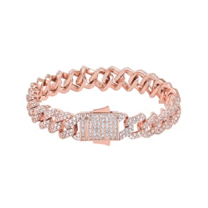 12mm Prong Cuban Link Panzerarmband Rosé vergoldet mit Zirkonia